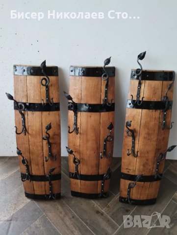 Красиви закачалки изработени от автентични реставрирани бурета с ръчно ковани куки с елементи листа , снимка 6 - Декорация за дома - 44097295