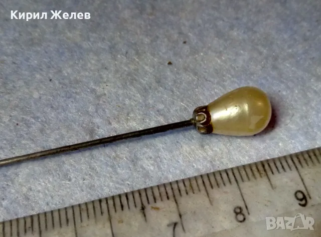 СТАРИННА ПОСРЕБРЕНА ПЕРЛЕНА ИГЛА РЕТРО УКРАШЕНИЕ За РЕВЕР ШАПКА 48567, снимка 2 - Антикварни и старинни предмети - 48953955