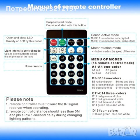 LED прожектор,15 цвята диско топка,стробираща светлина звукова активирана сцена с дистанционно упр., снимка 10 - Прожектори - 43270411