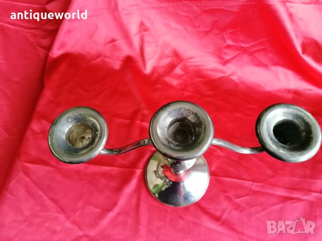 Стар ПОСРЕБРЕН Свещник Тройка, снимка 2 - Антикварни и старинни предмети - 28125508