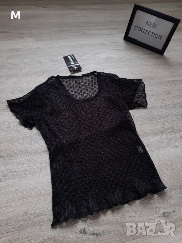 Нова колекция черна мрежеста тениска на намаление