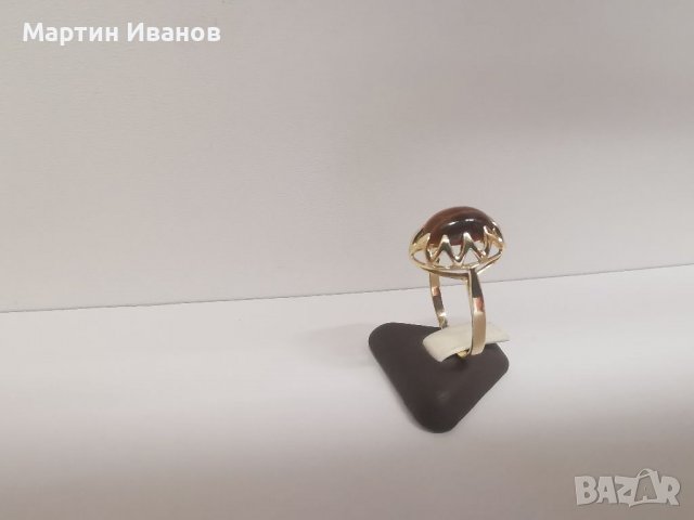 Златен пръстен и медальон с тигров ахат , снимка 5 - Пръстени - 37095140
