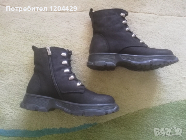 Боти тип кубинки, естествен набук, черни, 37 номер, снимка 3 - Дамски боти - 51438422