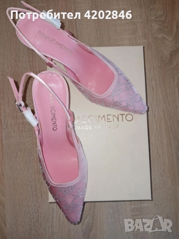 Black Friday  - 10% Rinascimento Нови елегантни обувки, розов сатен с камъчета 