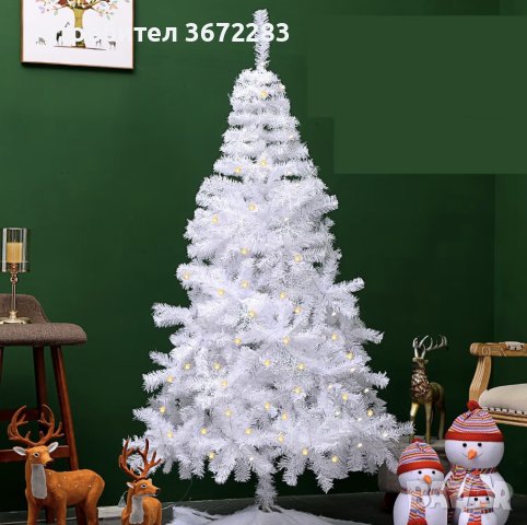 Коледна Снежно бяла или зелена елха с шишарки + пласмасова стойка, снимка 5 - Декорация за дома - 43451932