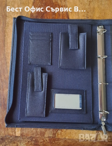 папка за документи класьор с 4 ринга син с цип кожа с полиестер Марксман Marksman А4 , снимка 3 - Ученически пособия, канцеларски материали - 52554618