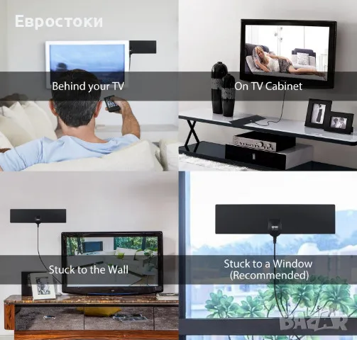 Вътрешна телевизионна антена August DTA420, плоска ТВ антена с високо усилване за 4K TV/USB TV тунер, снимка 4 - Приемници и антени - 48524679