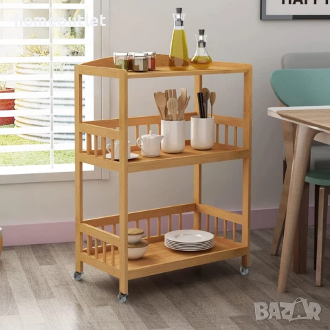 БЕЗПЛАТНА ДОСТАВКА Бамбуково шкафче / етажерка с колелца и многофункционално приложение 60HSJFZC05, снимка 2 - Етажерки - 50656757