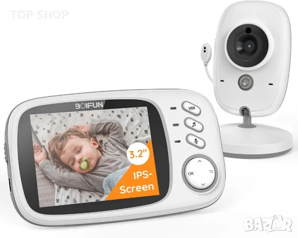 BOIFUN Video Baby Monitor камера, нощно виждане, без WiFi, ECO режим, 3,2-инчов IPS екран, двупосочн