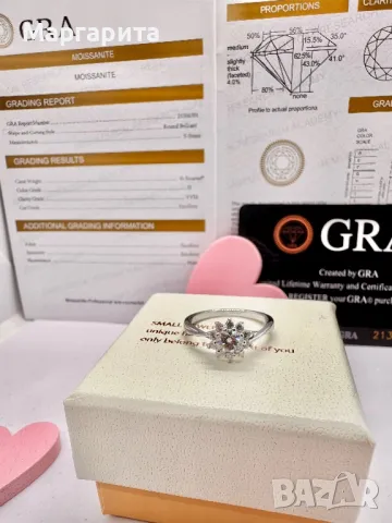 Сребърен пръстен с мойсанит (диамант) 0.5 карата , снимка 4 - Пръстени - 50437254
