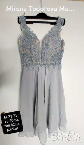 Абитуриентскa рокля. А-силует къса мини шифонова рокля за завръщане с V-образно деколте и мъниста. E, снимка 3 - Рокли - 36671584