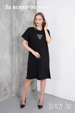 Guess Дамска Черна Ежедневна Спортна Рокля С Кристали Гес Код A690, снимка 4 - Рокли - 50775243