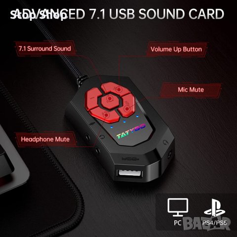 Геймърски слушалки Tatybo XW6 7.1 за PC, PS4, PS5, Xbox One, Switch, USB и 3,5 мм геймърски слушалки, снимка 4 - Слушалки и портативни колонки - 40251824