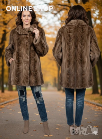 Дамско кожено палто от норка , естествен косъм, снимка 2 - Якета - 53577551