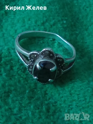 СТАРИНЕН МАРКАЗИТЕН СРЕБЪРЕН ПРЪСТЕН СРЕБРО 925 АВТОРСКИ с 2 ЩЕМПЕЛА и РЯДЪК ТЪМЕН АМЕТИСТ 48267, снимка 15 - Антикварни и старинни предмети - 50354750