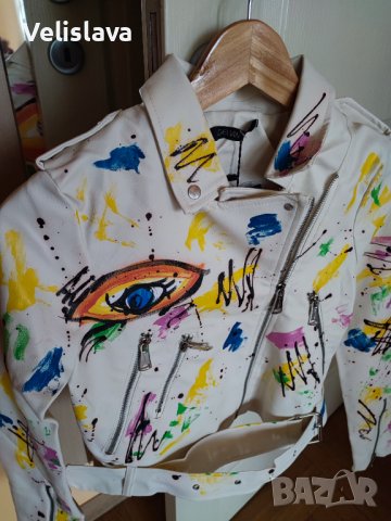 Еко кожа яке с ръчно рисувани елементи, снимка 10 - Якета - 39883971