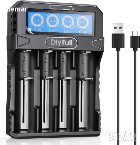 Dlyfull 18650 Зарядно устройство за литиево-йонни батерии 3,6 V/3,7 V, 4 слота, LCD дисплей, снимка 1