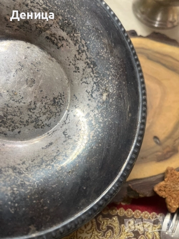 Елегантна, винтидж посребрена купа/плато на пиедестал. Класическа изчистена  форма, снимка 5 - Форми - 52907131