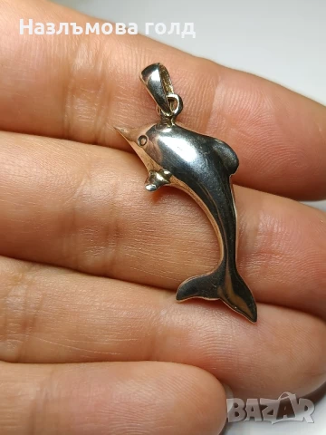 Сребърен делфин медальон , снимка 3 - Колиета, медальони, синджири - 51317630