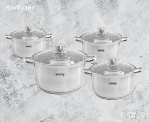 Комплект тенджери Rosberg 16/18/20/24см. - 1.8/2.5/3.4/5.8л., Неръжд. стомана, снимка 3 - Съдове за готвене - 52664284