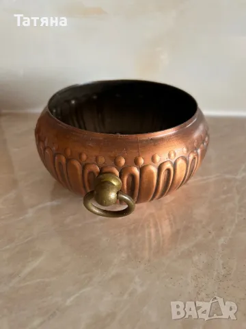 Медни саксии за цветя и свещник от мед  винтидж, снимка 6 - Декорация за дома - 49111162