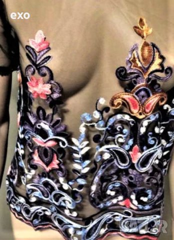 Топ мрежа с бродерия, Секси топ бродерия, Черен топ мрежа, снимка 1