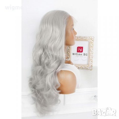 Дълга на вълни сребриста лейс фронт перука Силвър, снимка 4 - Аксесоари за коса - 32378653