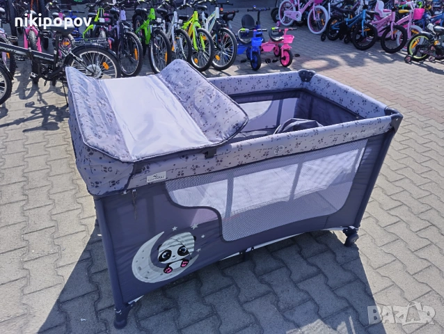 LORELLI Детска кошара на 2 нива с повивалник MOONLIGHT сив, снимка 2 - Кошарки - 53565246