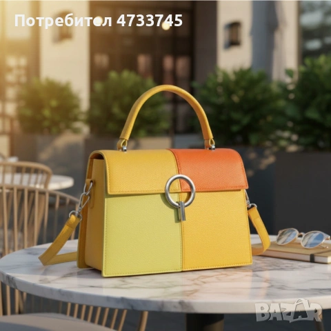 Многоцветна дамска чанта с метална тока и дълга дръжка, снимка 7 - Чанти - 53438126