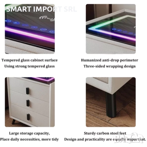 Интелигентно нощно шкафче Smart Heater LED, безжично зареждане, Bluetooth , бял, снимка 4 - Шкафове - 51996638