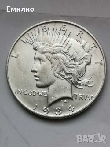 Rare ONE PEACE DOLLAR 1934-D UNC , снимка 1