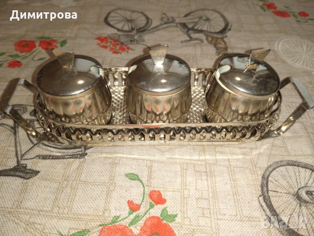 Комплект старинни солнички с поставка, снимка 2 - Антикварни и старинни предмети - 27350272