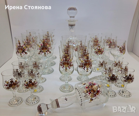 Комплект ръчно рисувани чаши за ликьор, ракия, вино, шампанско. Rattenberg Tirol K Glass, снимка 2 - Чаши - 53391065