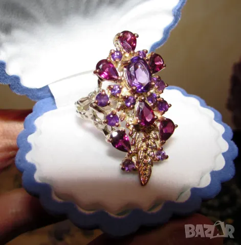 925 сребърен пръстен с аметист с основен камък 8x6, тотално тегло 10.4, снимка 2 - Пръстени - 48560521