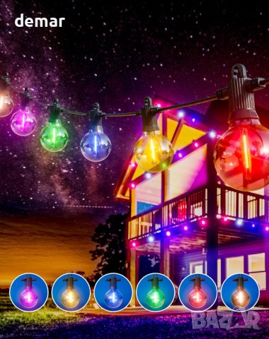 Zuske 15M Външни коледни светлини с 25 G40 LED нечупливи крушки, IP65