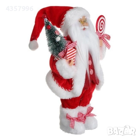 Коледна фигура Дядо Коледа с червен костюм, елха и близалка, 31см, снимка 3 - Декорация за дома - 52393883