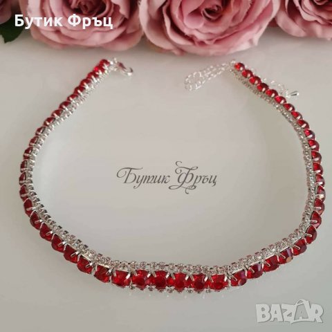 Чокър червени кристали , снимка 3 - Колиета, медальони, синджири - 33273560