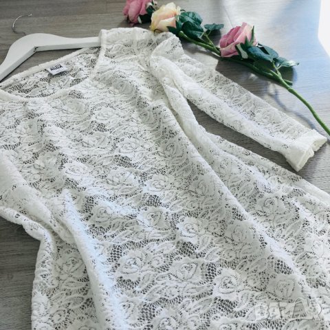 Бяла дантелена дамска блуза, изцяло от дантела, блузка, дантелен топ XS/S, снимка 2 - Блузи с дълъг ръкав и пуловери - 43195555
