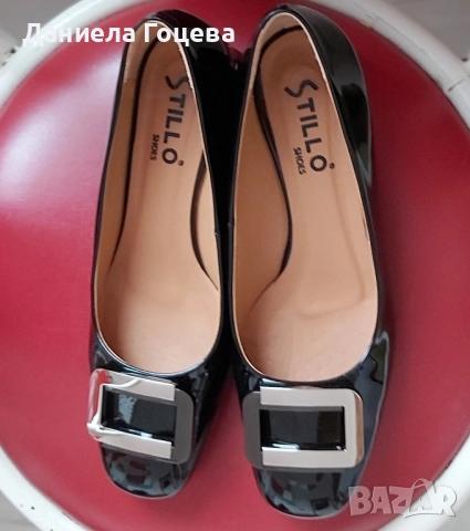 Черни естествен лак обувки с катарама и нисък ток, снимка 13 - Дамски обувки на ток - 52481768