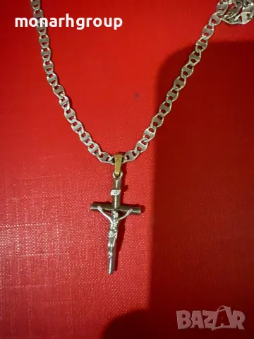 Сребърен ланец с кръст, снимка 2 - Колиета, медальони, синджири - 48723745