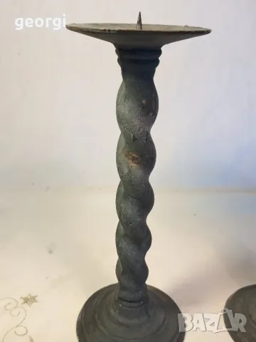 два метални чугунени свещника масив 25/3, снимка 2 - Декорация за дома - 50085443