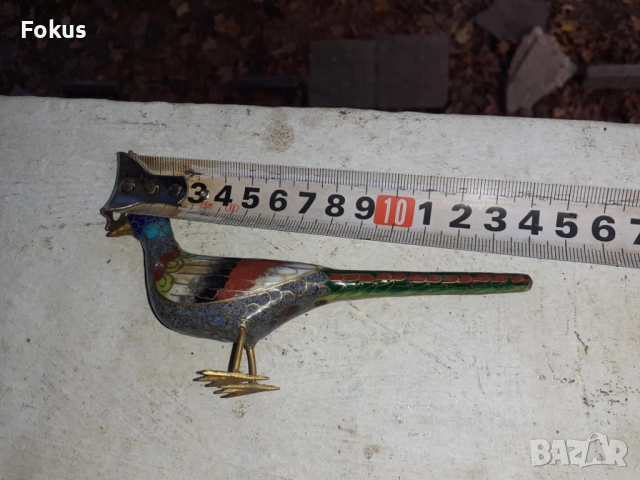 Пиленце птичка клоазоне бронз клетъчен емайл, снимка 3 - Антикварни и старинни предмети - 53294451