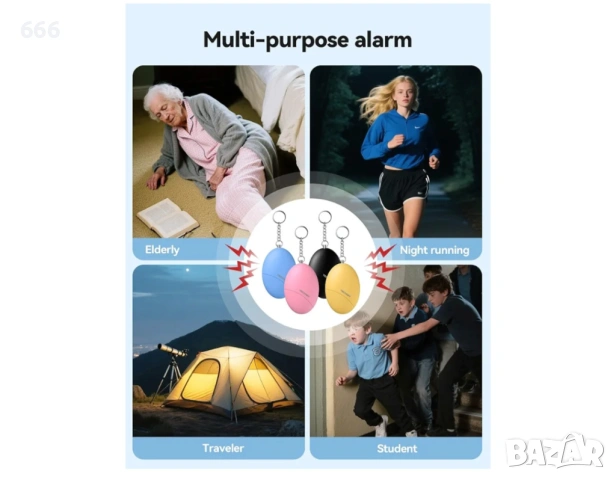 Пакет от 4 ключодържателя за самозащита, 140dB, снимка 7 - Друга електроника - 53459744