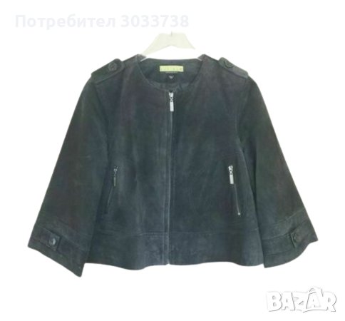 Ashley B Bernardo Късо Яке от Естествена Кожа Велур Маслено Зелено Широк Ръкав Размер М