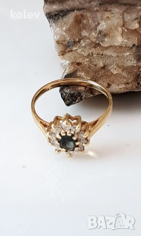 Зратен пръстен корона с турмалин и циркони 2.20 грама/14К размер№52, снимка 6 - Пръстени - 52289917