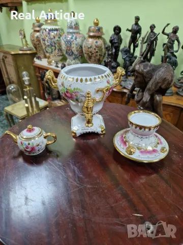 Рядък антикварен колекционерски руски съветски порцеланов самовар Гжель , снимка 6 - Антикварни и старинни предмети - 48353134