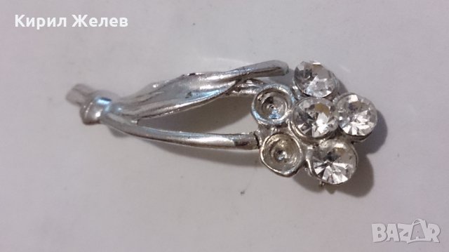 Брошка цвете с кристали Циркон сребриста -13903, снимка 3 - Други - 28915032