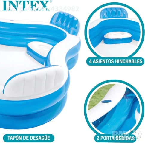 Надуваем басейн Intex 56475NP Swim Centre Family Lounge Pool 229 х 66 см  4 седалки, снимка 7 - Басейни и аксесоари - 51263626