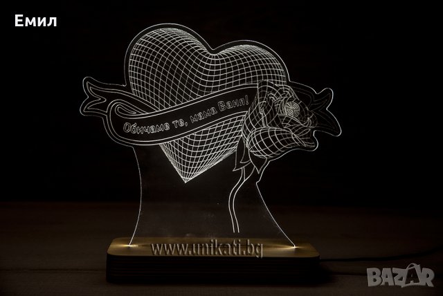 3Д лед лампа със сърце и роза Подарък за 8 - ми Март, снимка 3 - Настолни лампи - 35314328