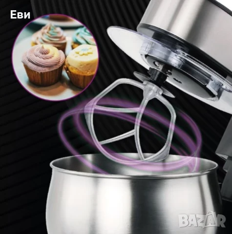 Планетарен миксер с купа от инокс Techwood TRO-1055, 1000W, 5л., 3бъркалки, 6степени + Pulse, Червен, снимка 4 - Прибори за хранене, готвене и сервиране - 51428219